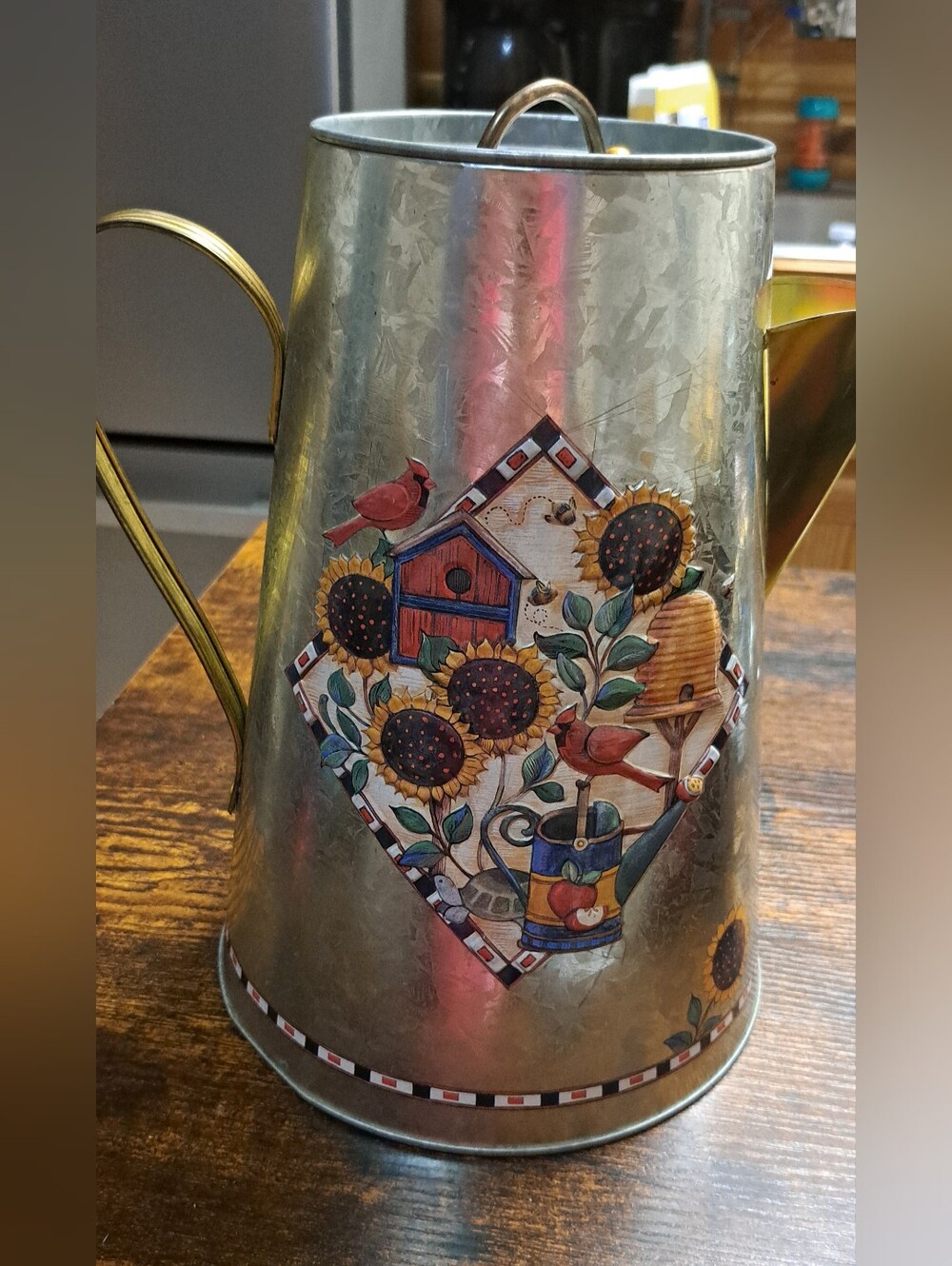 Annie's Pride Popcorn Tin Pitcher Bluebird Bird House Flowers Folk Art Deco